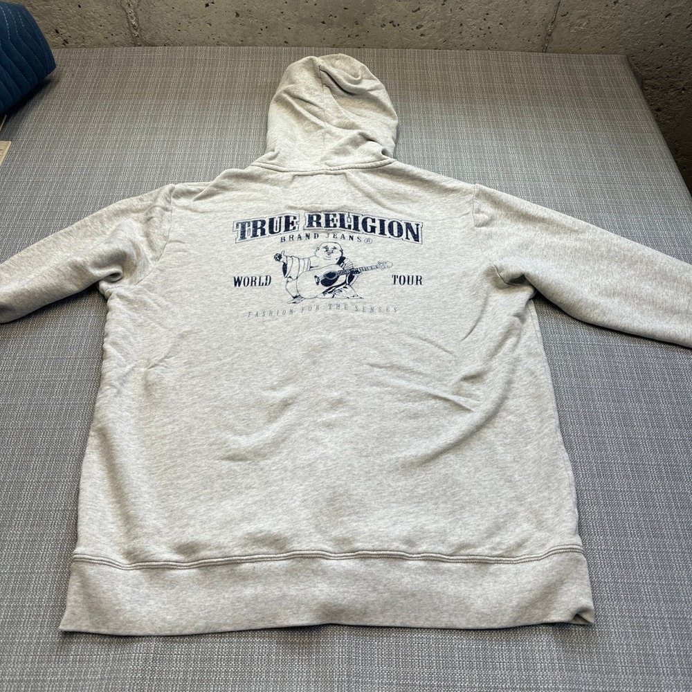 True Religion Y2K Hoodie Mens 2XL‎ Sweatshirt Full Zip Gray World Tour Buddha*